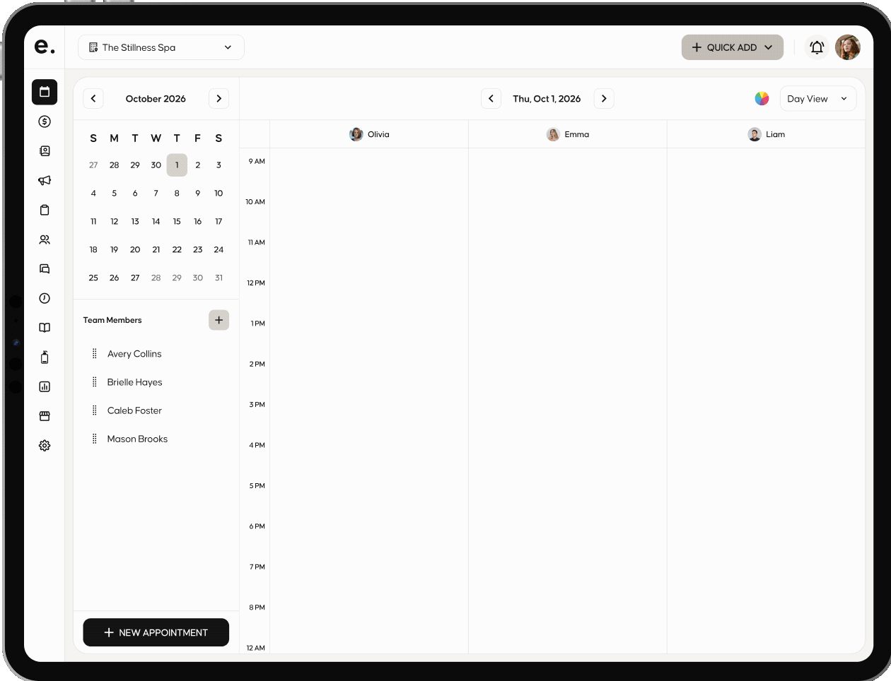 Massage studio calendar on a tablet