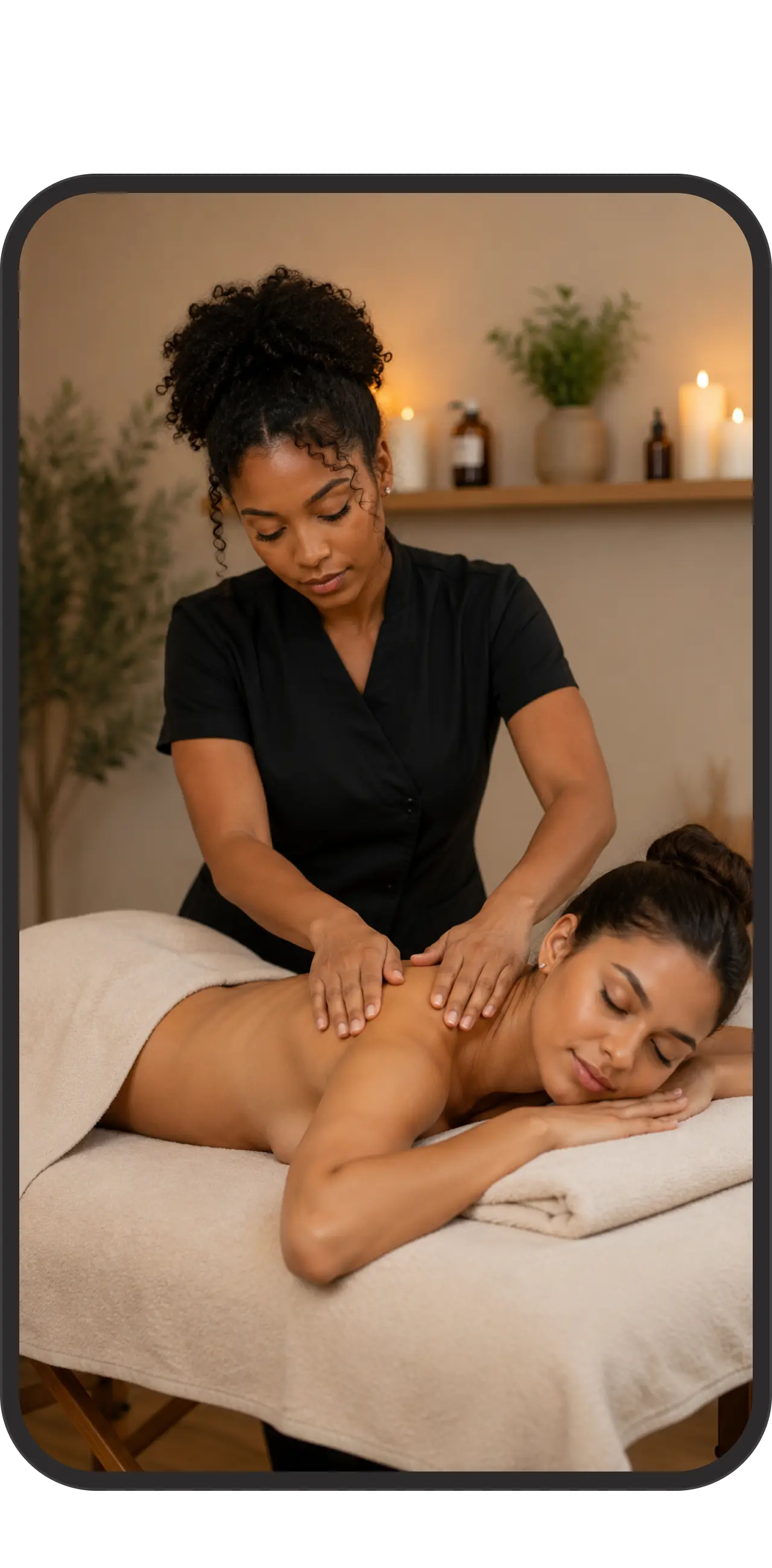 Massage therapist treating a client